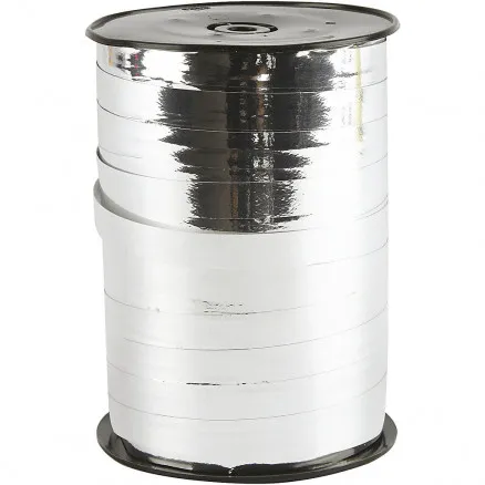 Lahjanauha, metallinhohtoinen hopea, leveys: 10 mm, kiiltävä, 250 m/1 rulla.